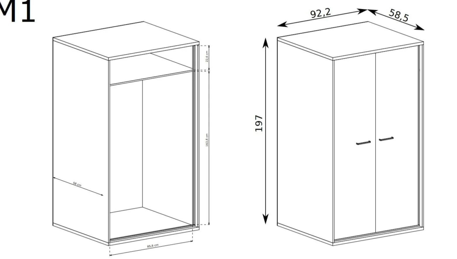 Szafa MILAN 2D 92 cm Natural Hikora / Czarny