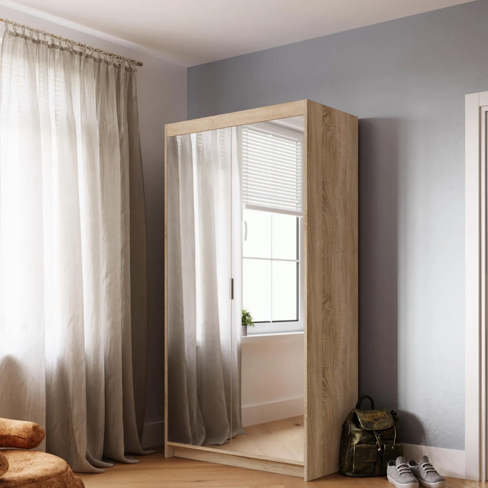 Szafa modułowa z lustrem 90 cm KUBA dąb sonoma