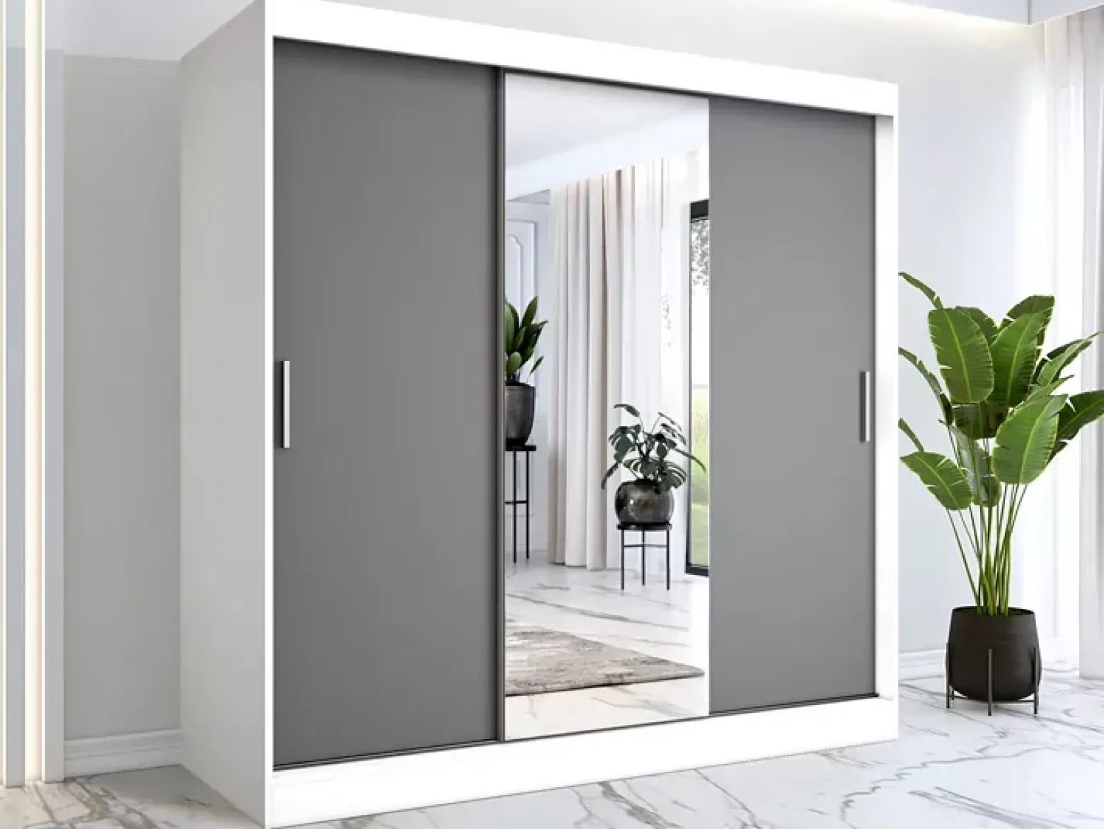 Szafa przesuwna biały + antracyt 200 cm - Maeno