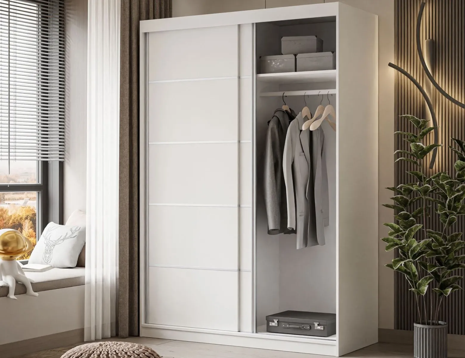 Szafa przesuwna CAMARO II PLUS z lustrem 150 cm biały mat