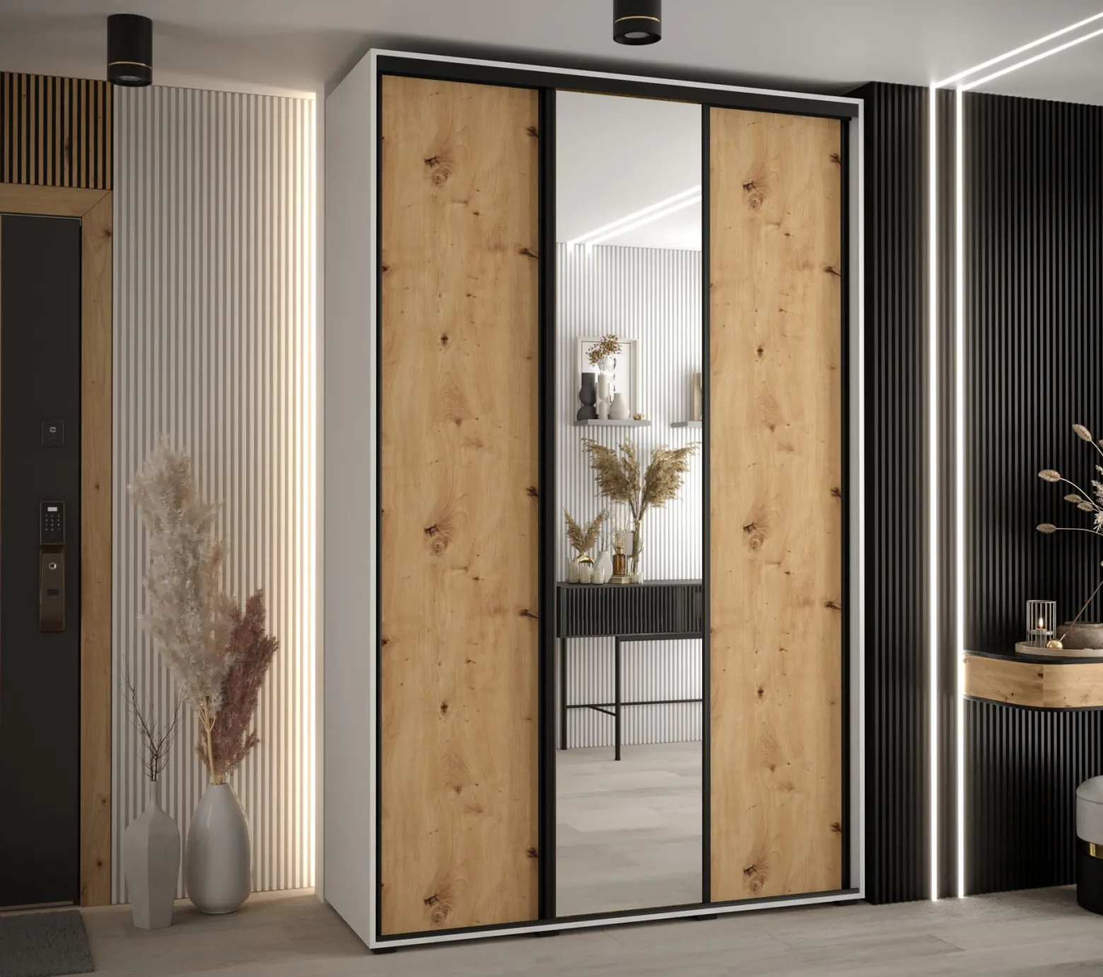 Szafa przesuwna 45 Cannes 3 150 biały+artisan+czarny