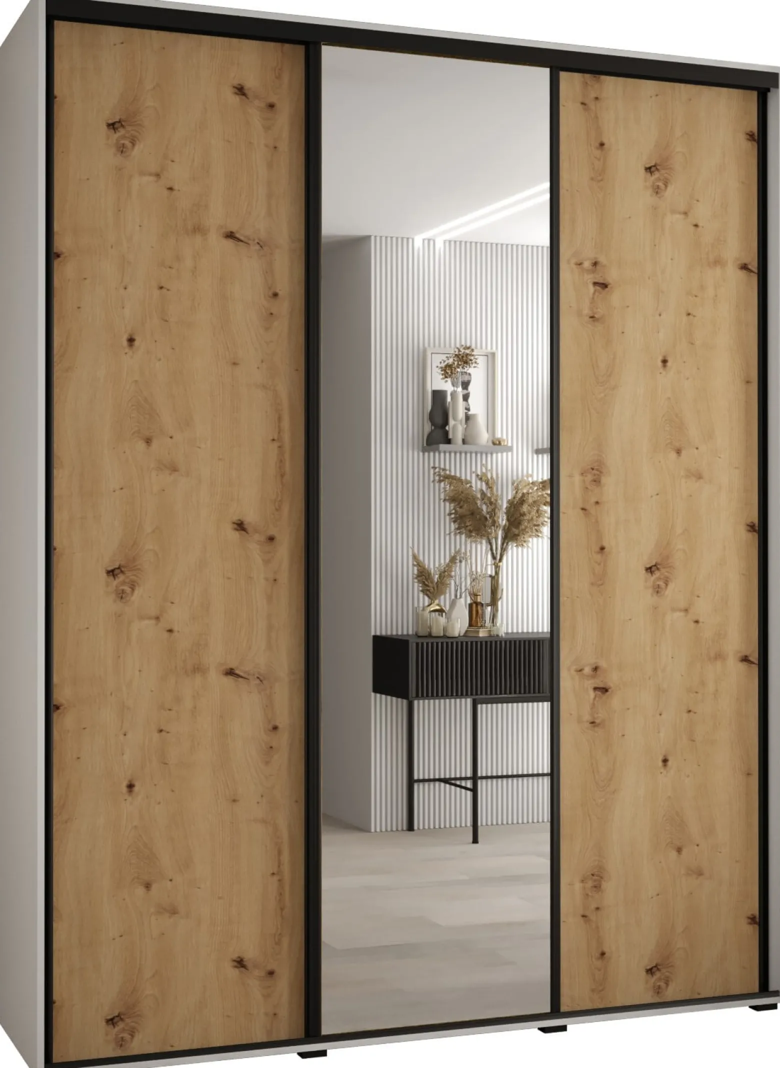Szafa przesuwna 45 Cannes 3 190 biały+artisan+czarny