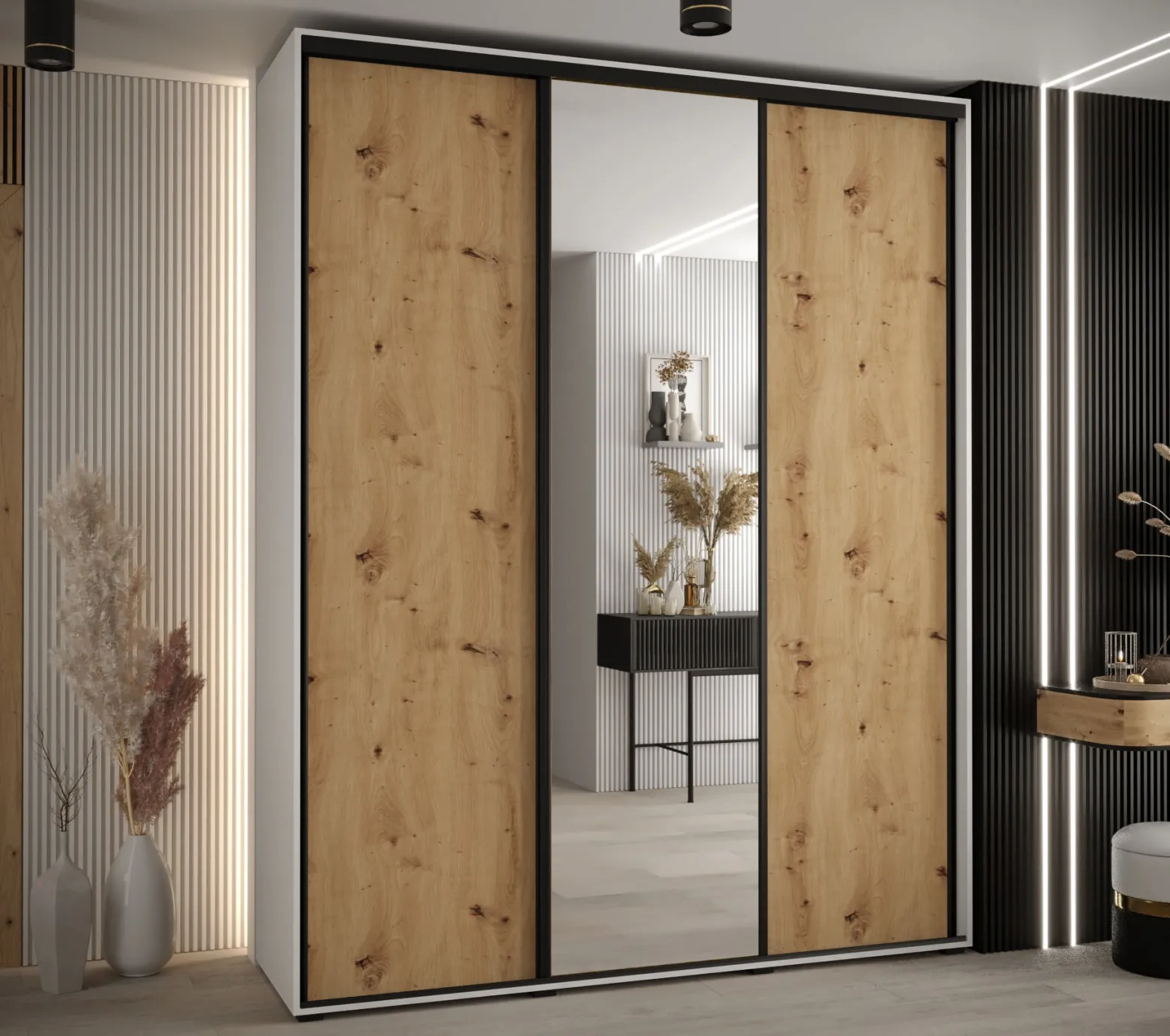 Szafa przesuwna 45 Cannes 3 190 biały+artisan+czarny