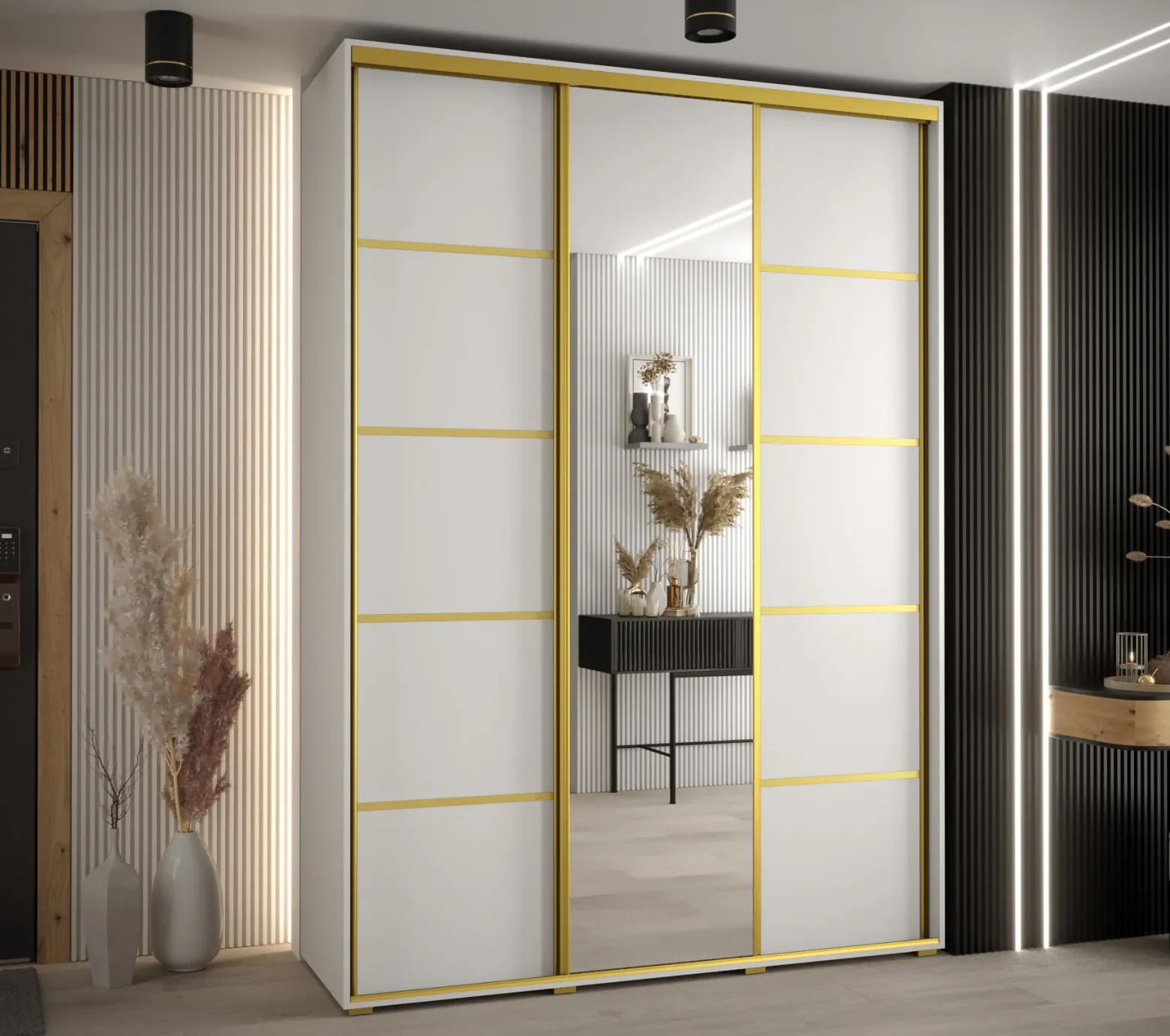 Szafa przesuwna 60 Cannes 5 170 biały+biały+złoty
