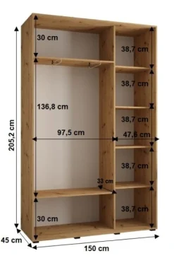 Szafa przesuwna 45 Cannes 5 150 czarny+czarny+srebrny