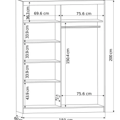 Szafa przesuwna 150 cm 2-drzwi FRAMIRE Rivano III czarny antracyt