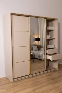 Szafa przesuwna 250 cm GOLD NEW MAX wysoka biała szafa do sypialni