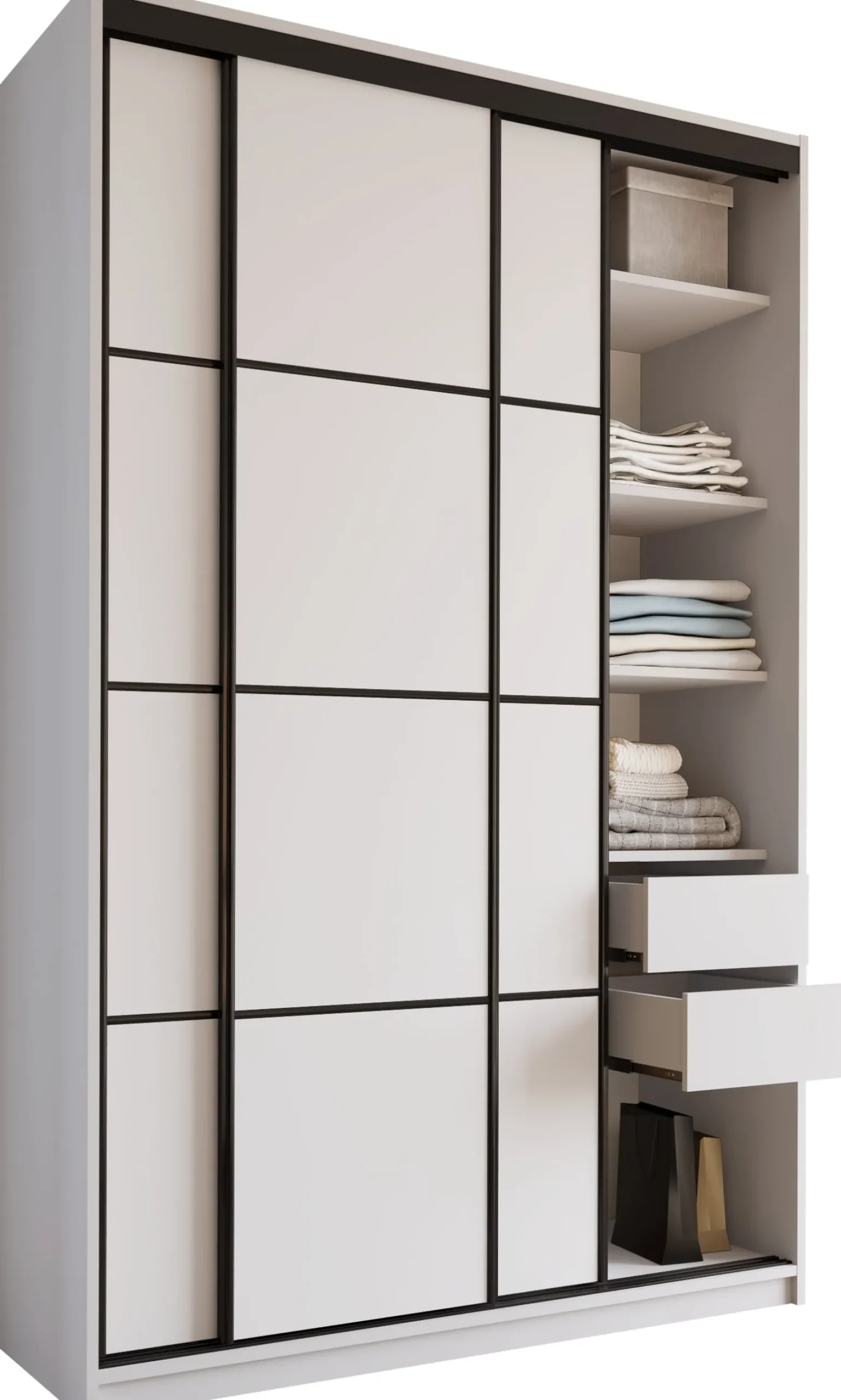 Szafa przesuwna 150 cm LOFT MAX biała z półkami