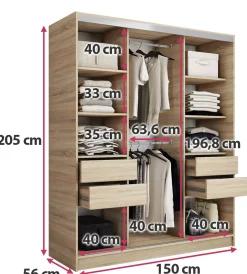 Szafa przesuwna 150 cm TOP dąb sonoma
