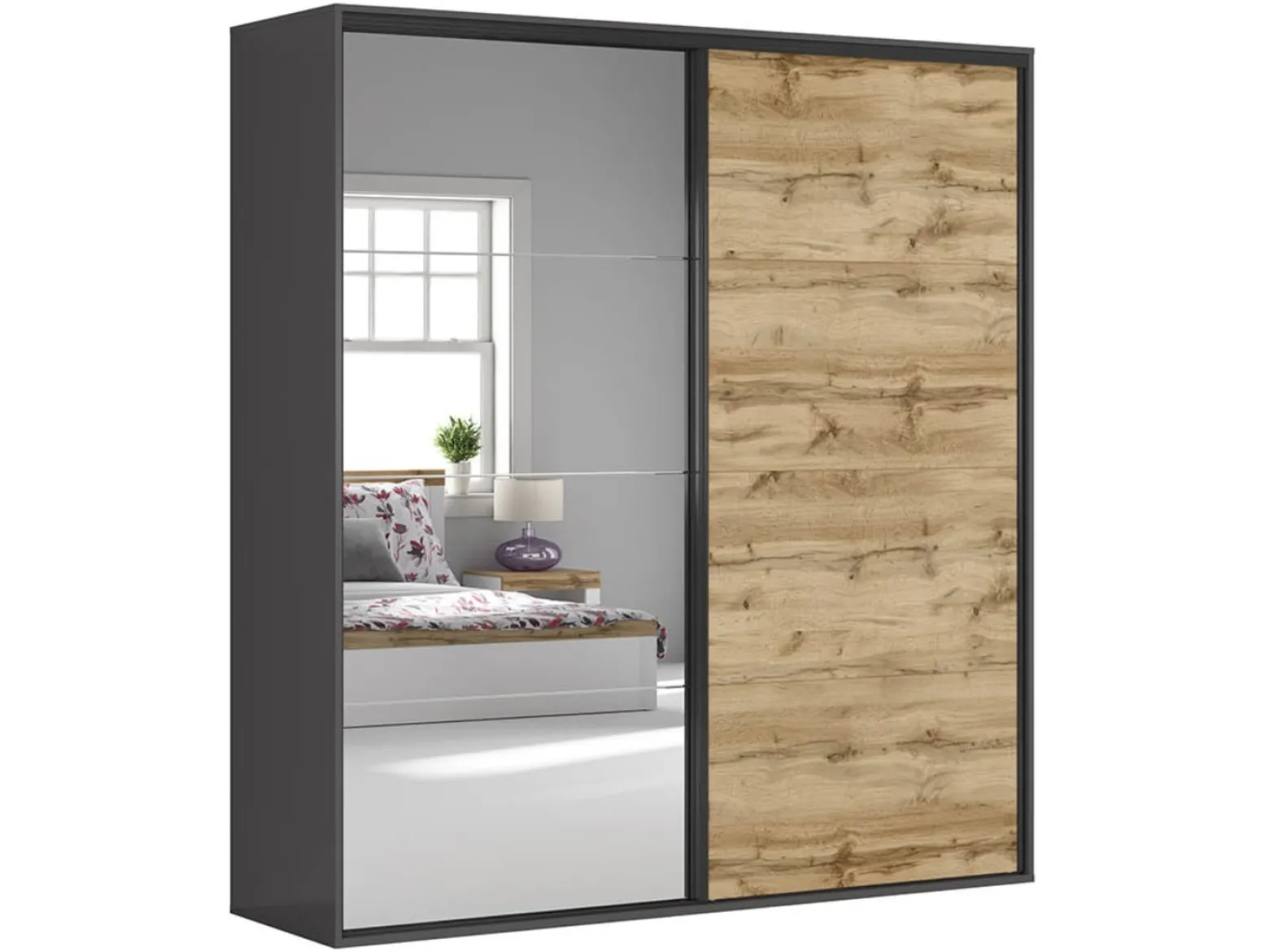 Szafa przesuwna Flex 220 cm z lustrem grafit/dąb wotan