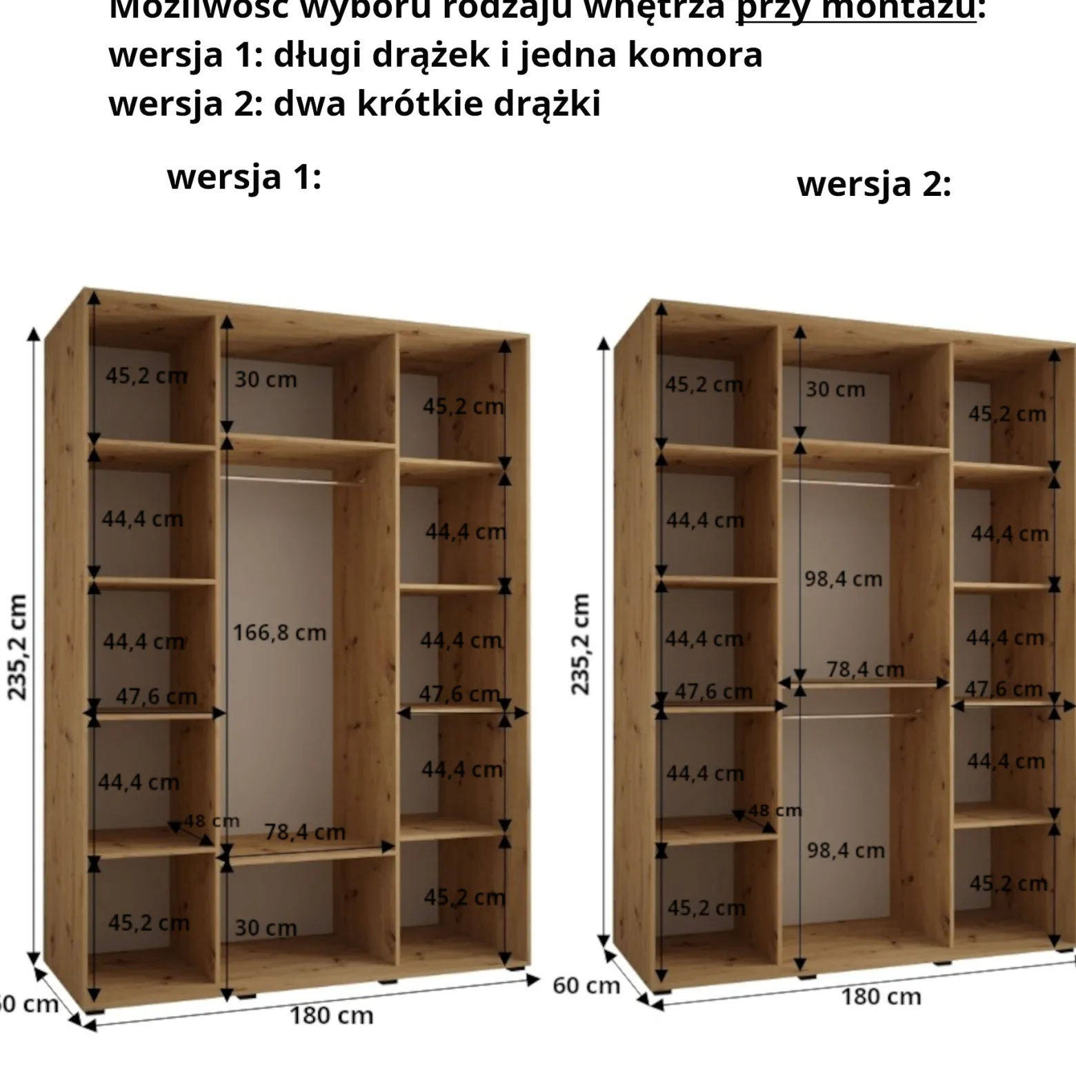 Szafa przesuwna Garderoba LANKO 2 180 gł. 60 czarny/biały