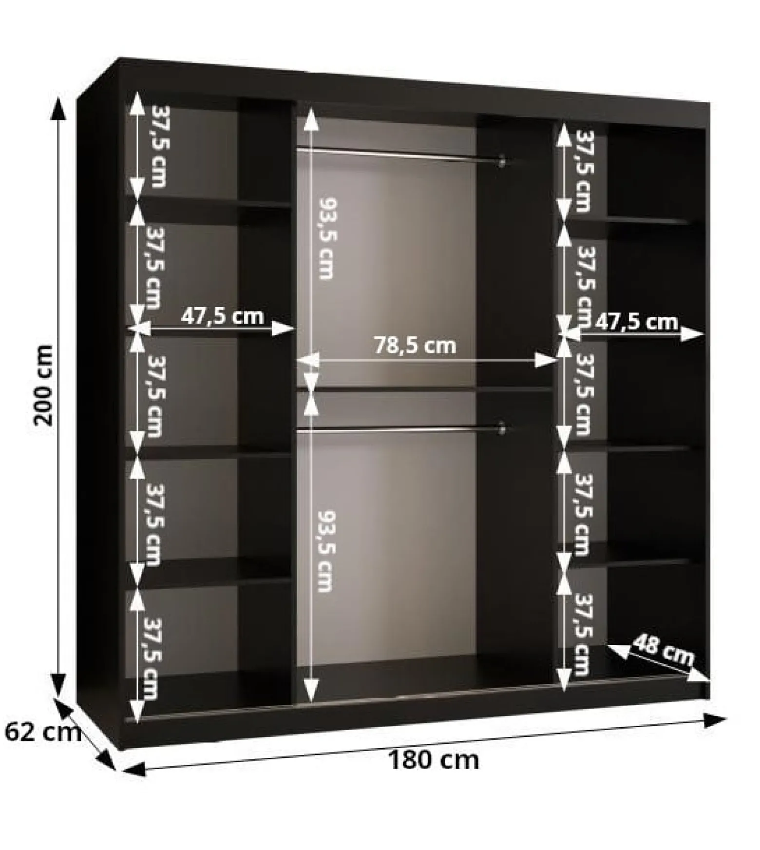 Szafa przesuwna Garderoba Riflo Wave 2 180 czarny + czarny