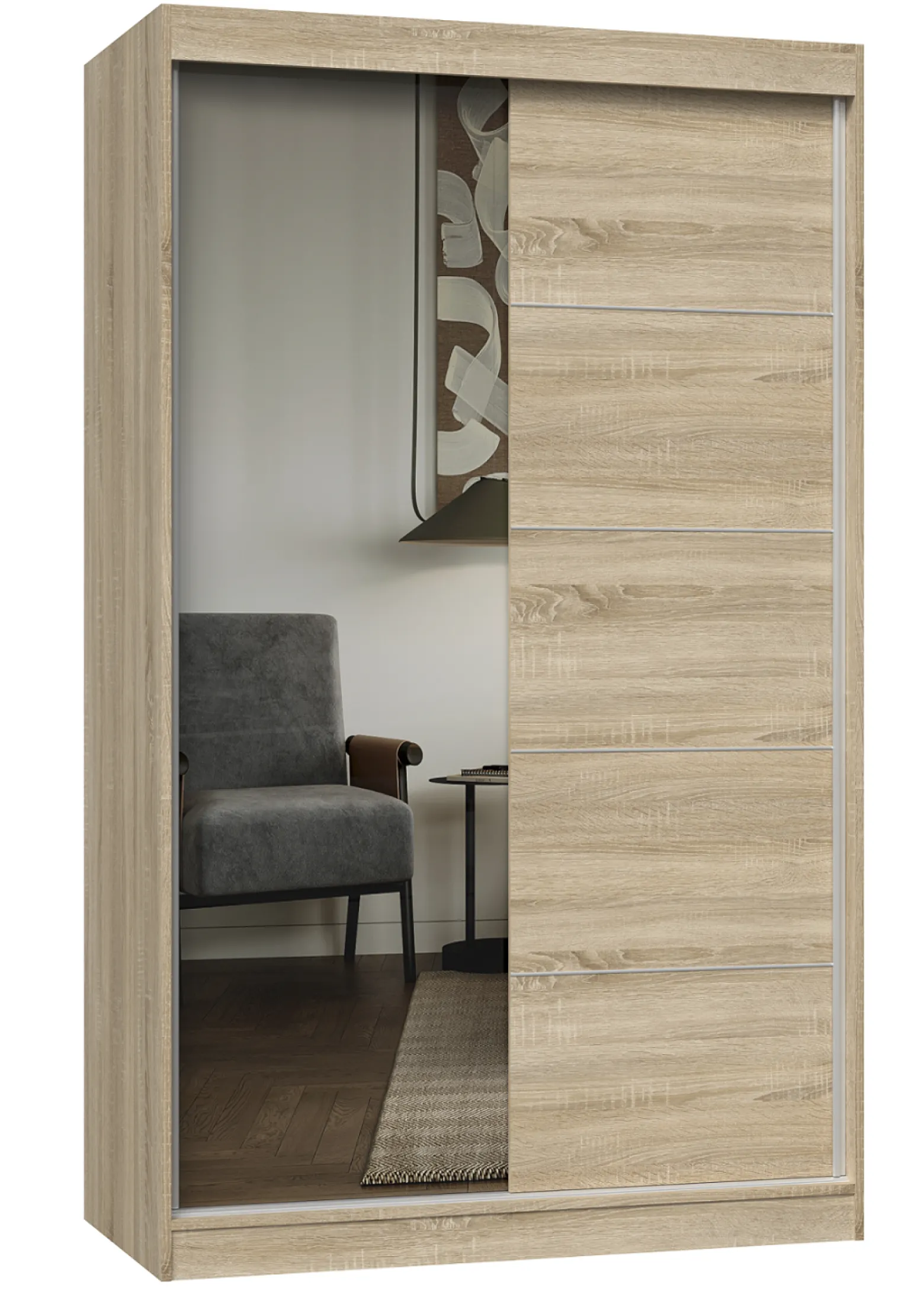 Szafa przesuwna Iga 120cm 1 lustro szprosy Dąb Sonoma