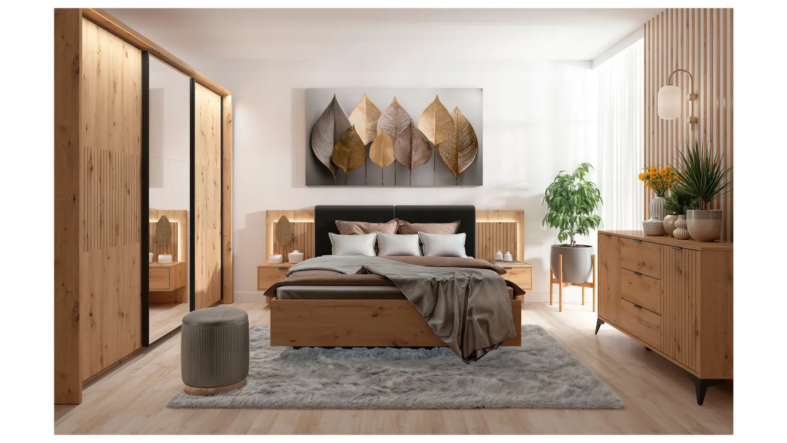 Szafa przesuwna Lamea 270 cm z lustrem dąb artisan