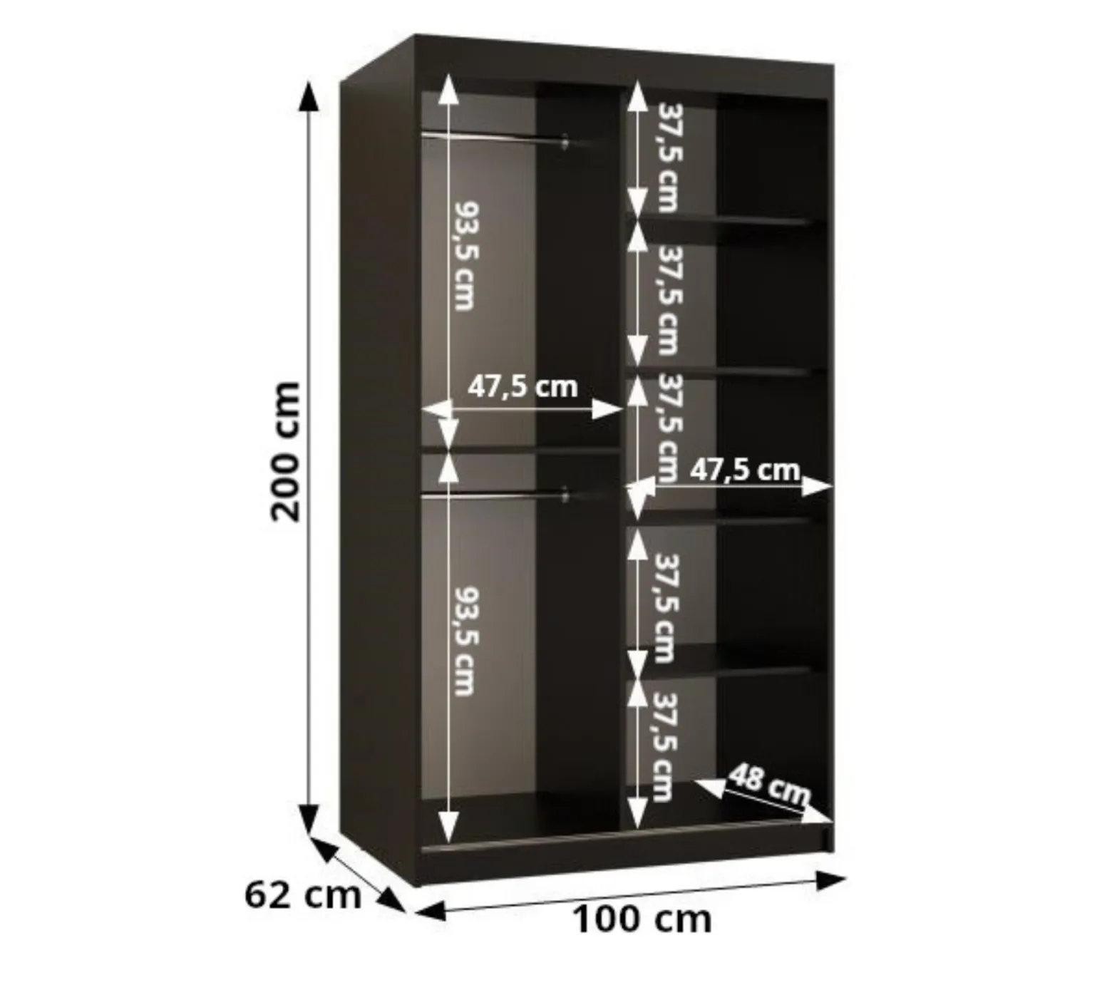 Szafa przesuwna RIFLO SLIM 2 100 czarny mat+ czarny mat