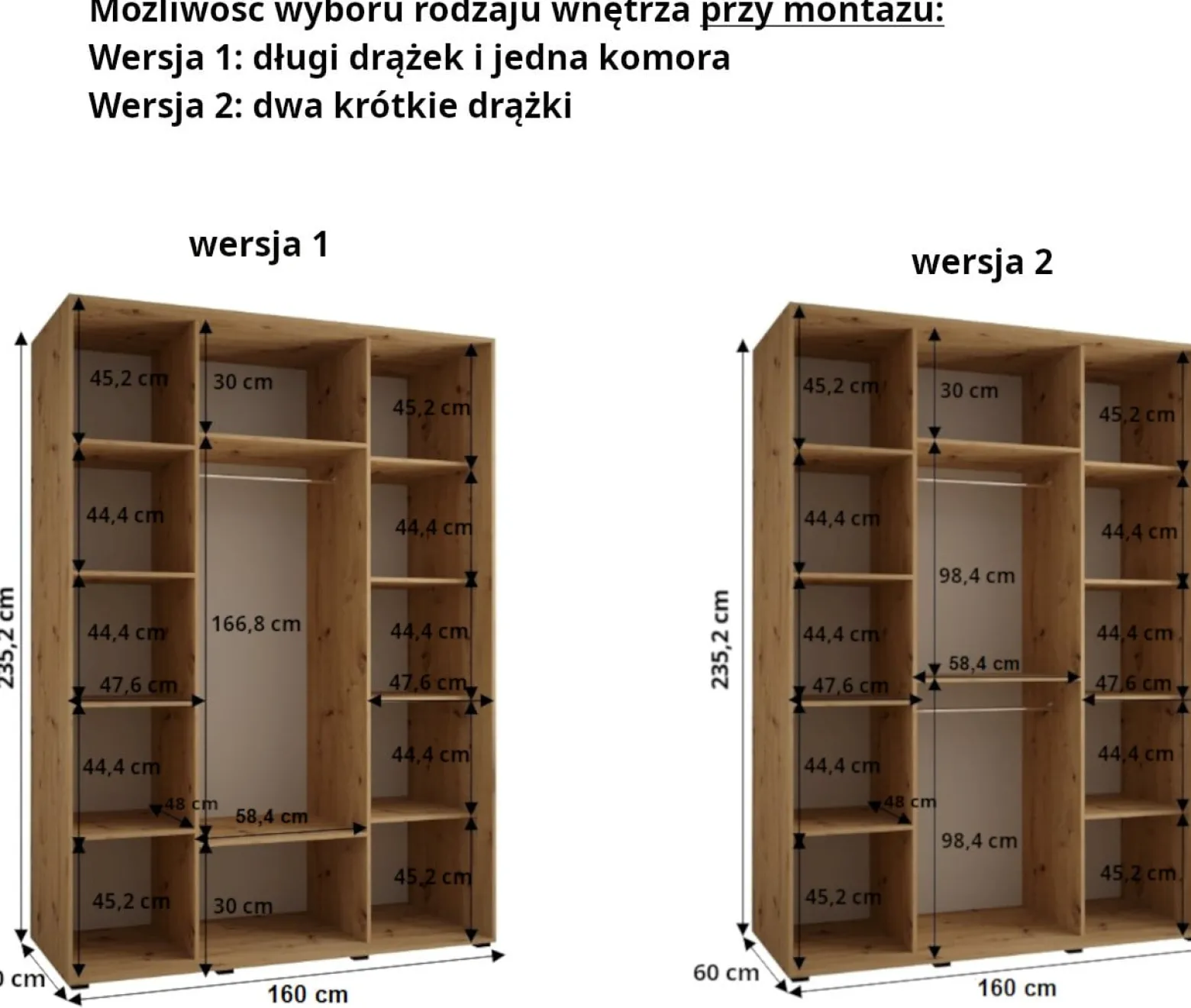Szafa przesuwna 60 wysoka Dakota 12 160 kaszmir+kaszmir+sreb