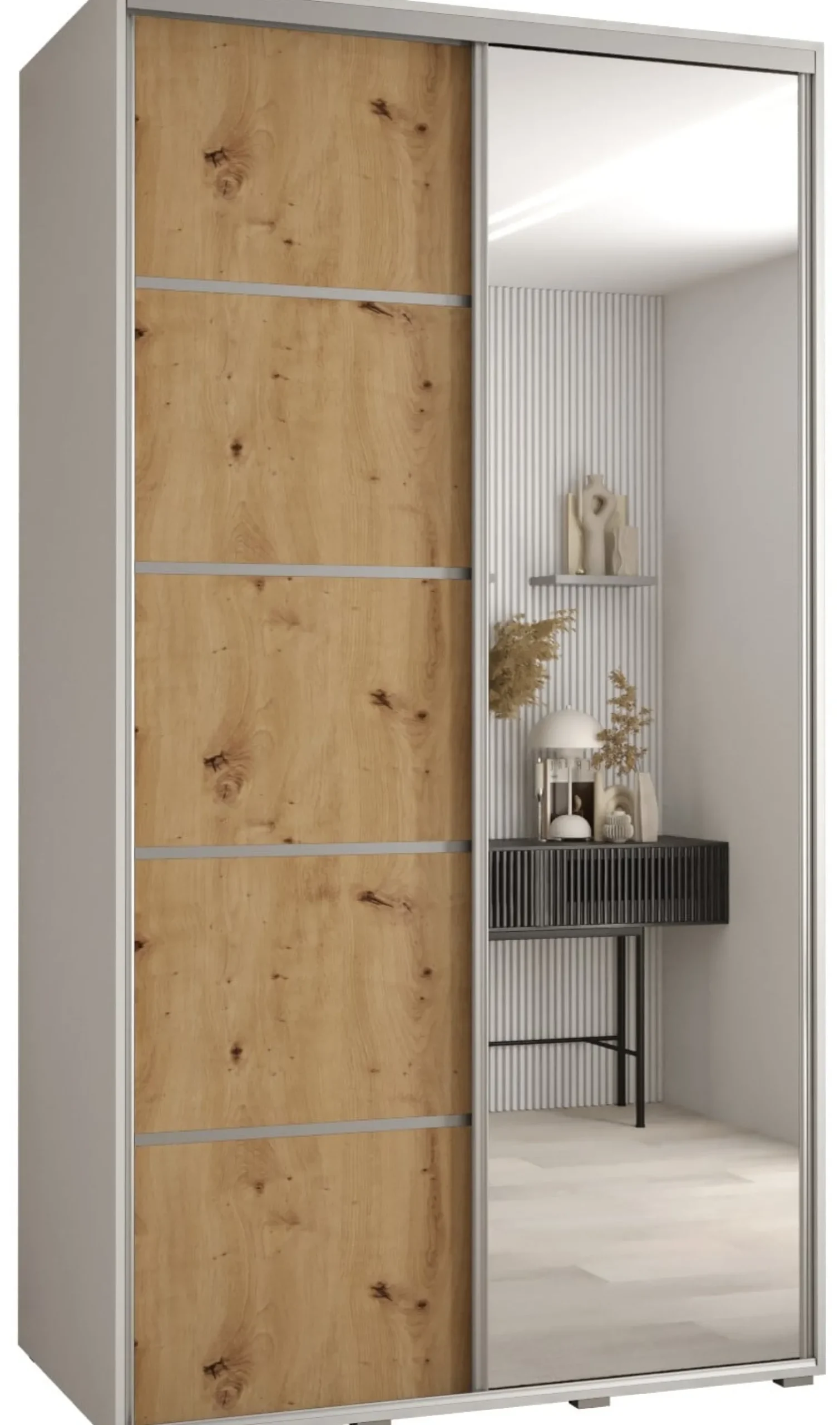 Szafa przesuwna 60 wysoka Davos 5 130 biały+artisan+srebrny