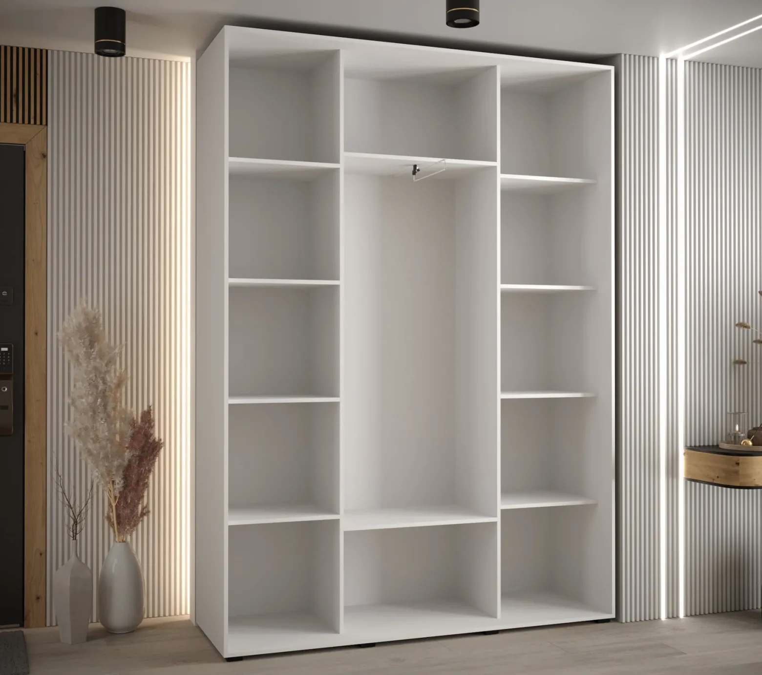 Szafa przesuwna 45 wysoka Davos 3 180 biały+czarny+srebrny