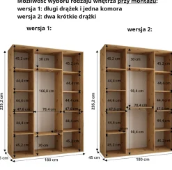 Szafa przesuwna 45 wysoka Davos 3 180 biały+czarny+srebrny