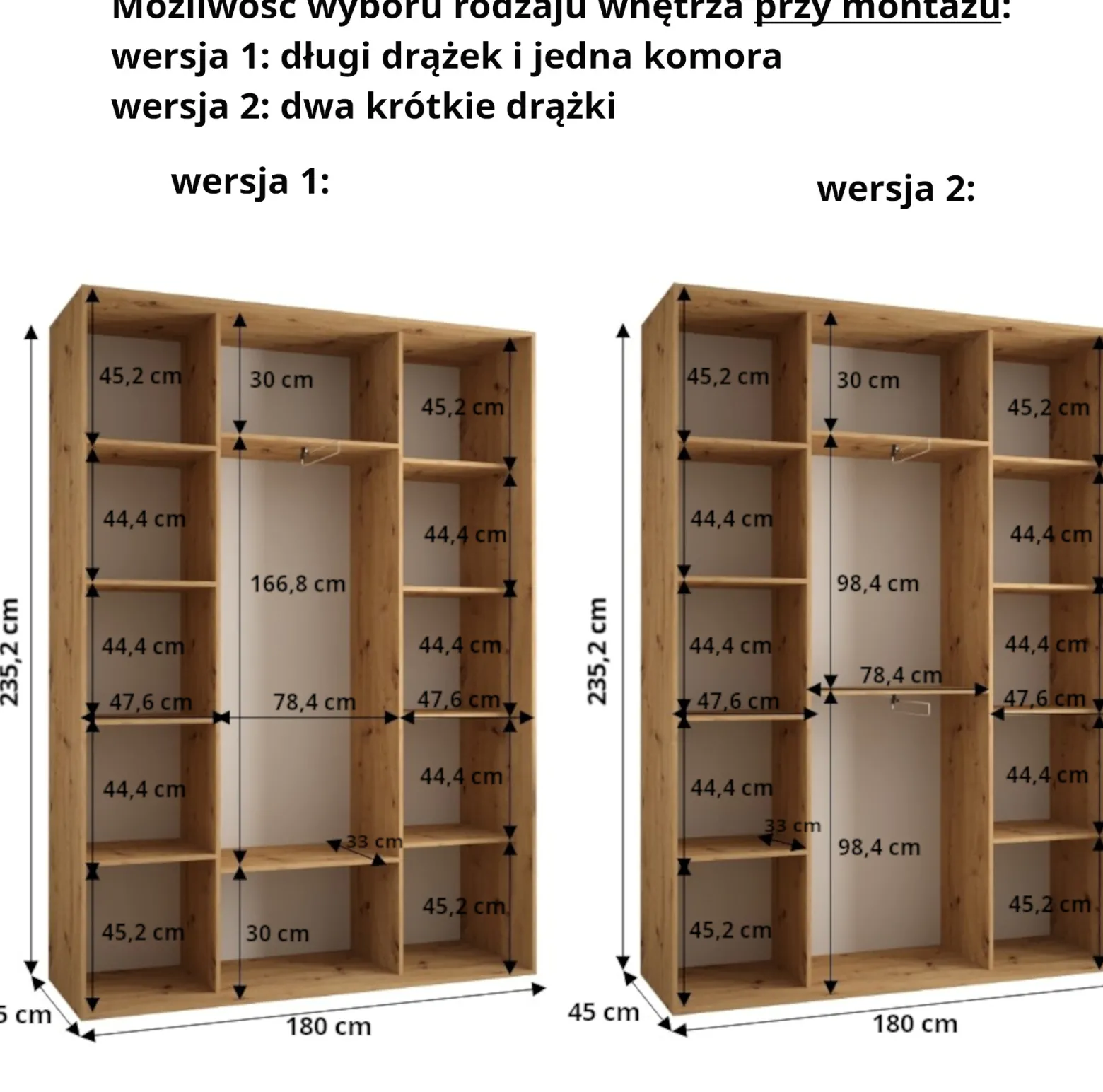Szafa przesuwna 45 wysoka Davos 3 180 biały+artisan+czarny