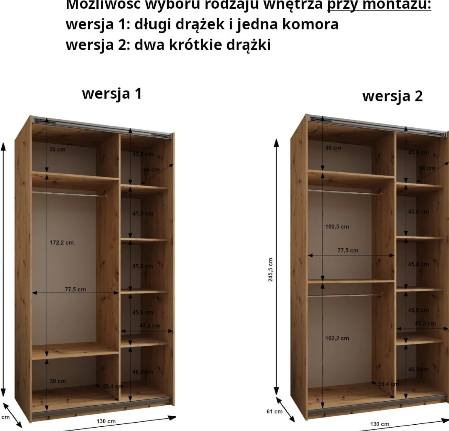 Szafa przesuwna 64 wysoka Lux 2 130 biały+artisan+srebrny