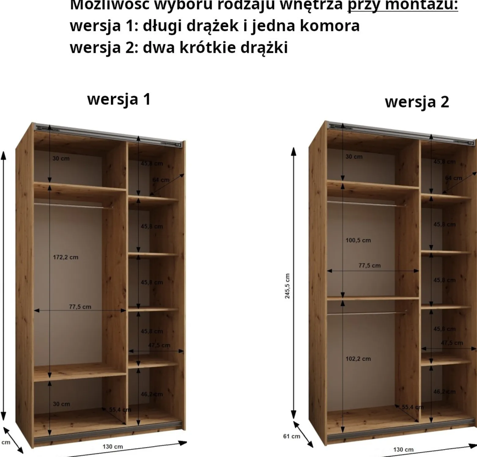 Szafa przesuwna 64 wysoka Lux 2 130 czarny+artisan+srebrny