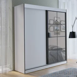 Szafa przesuwna z lustrem BERGEN II 180 biały / czarny