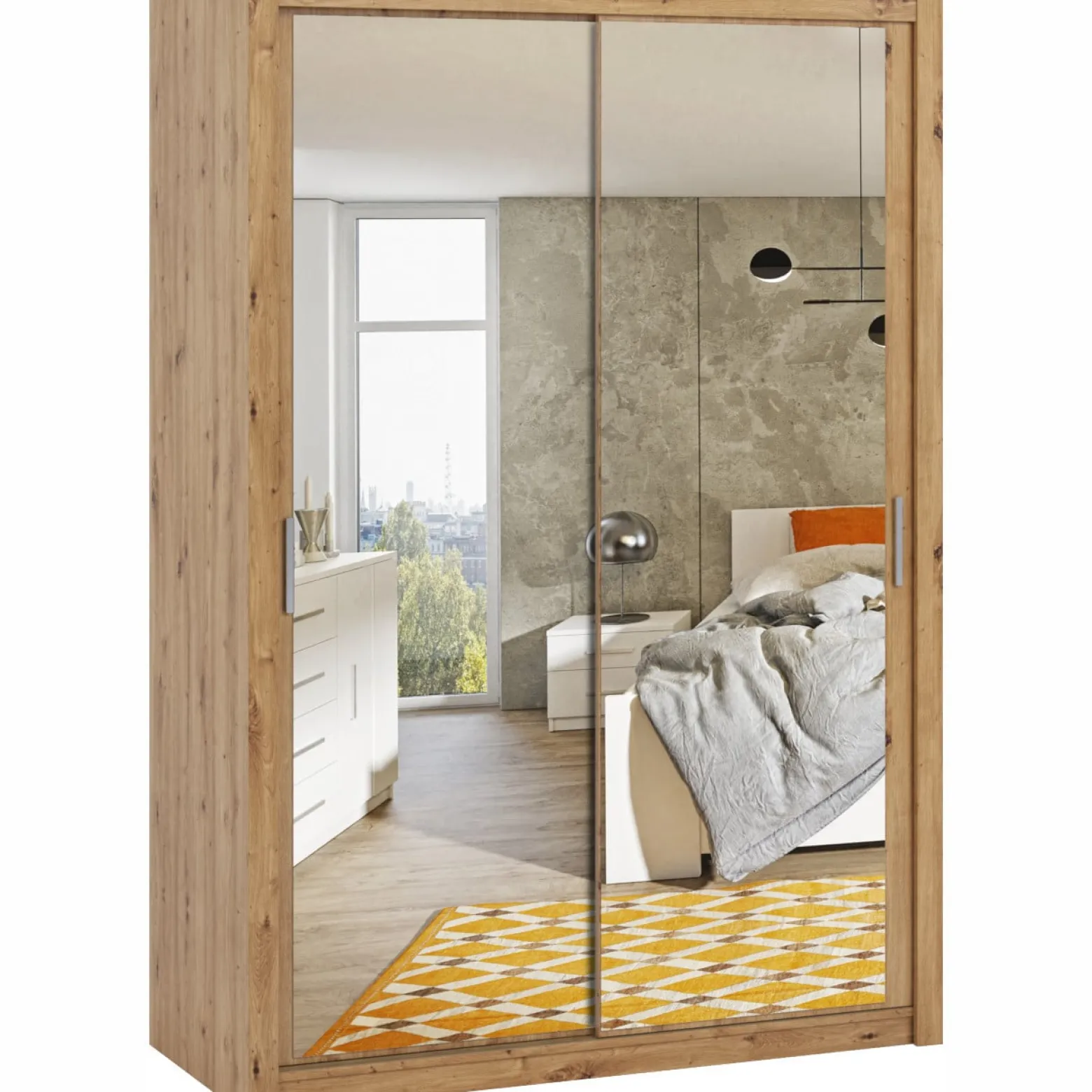 Szafa przesuwna z lustrem 150 BOSCO BO08 dąb artisan