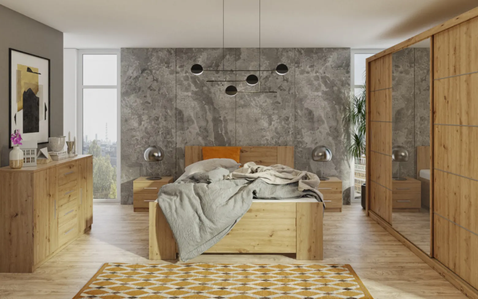 Szafa przesuwna z lustrem 150 BOSCO BO08 dąb artisan