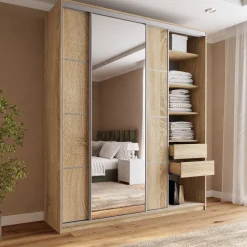 Szafa przesuwna z lustrem 200 cm TOP MAX dąb sonoma