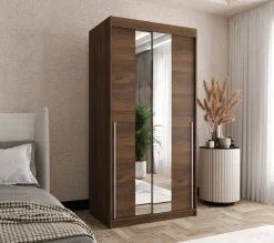 Szafa przesuwna z lustrem Garderoba SIMA T1 100 orzech + u. srebrny