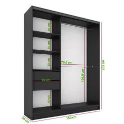 Szafa przesuwna z lustrem i lamelami 150 cm LAMEL 3D Biały