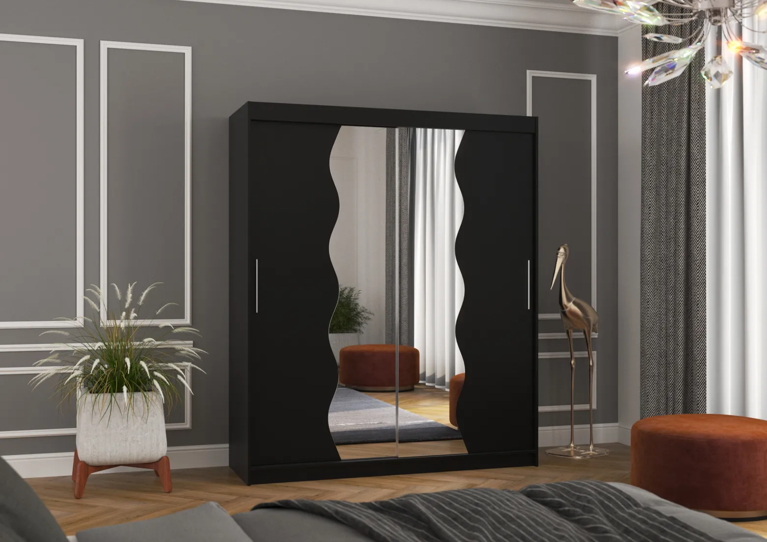 Szafa przesuwna z lustrem KANSAS 180 Black