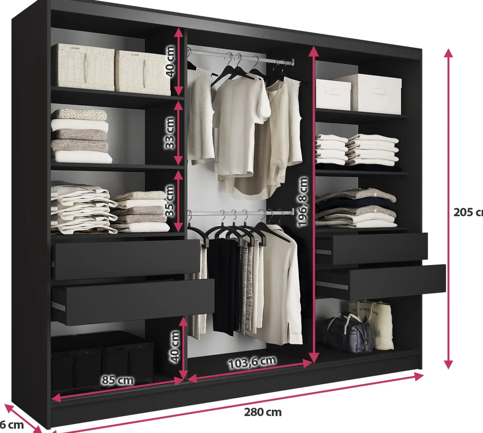 Szafa przesuwna z lustrem lamele 280 cm LOFT wotan