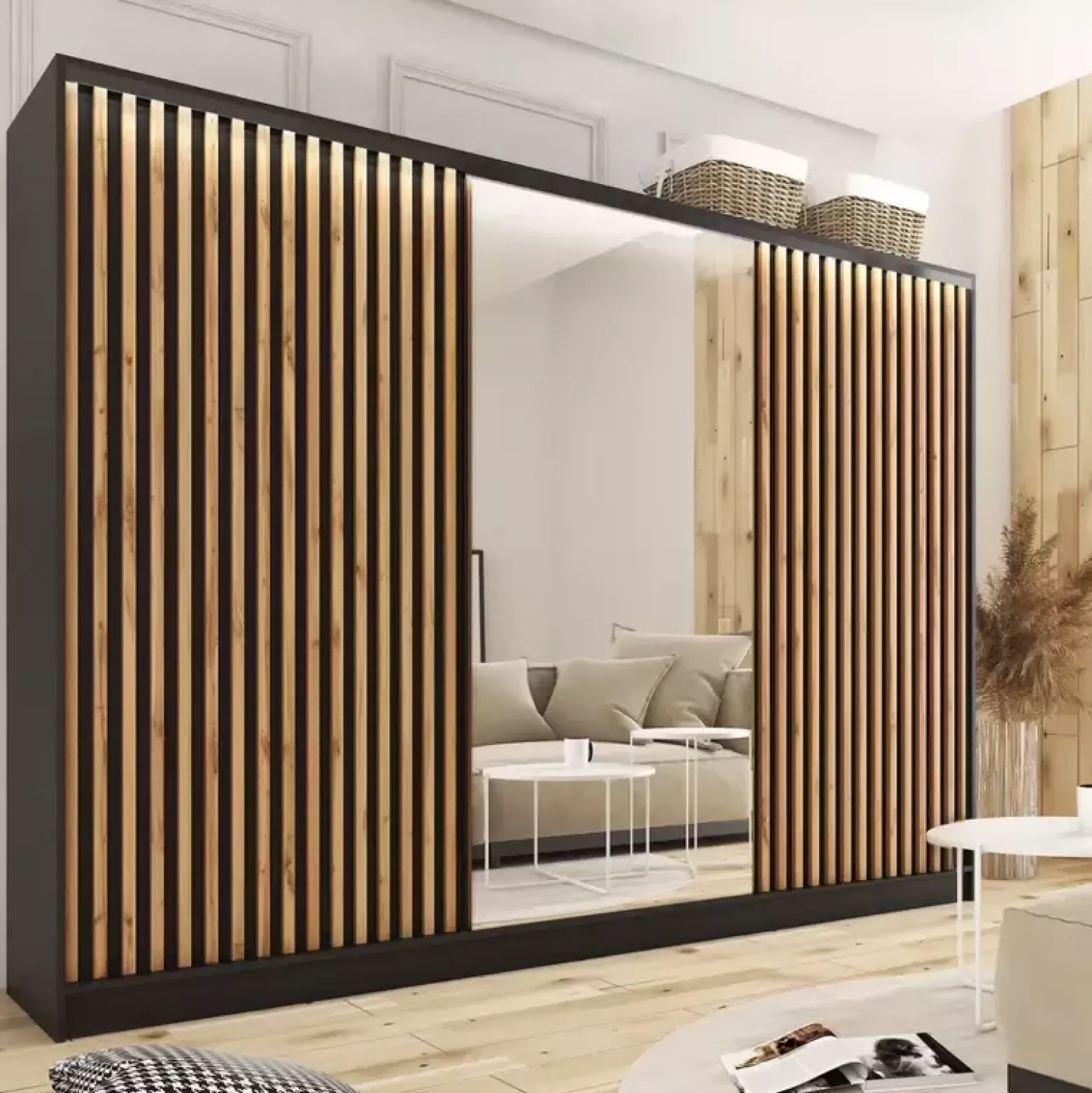 Szafa przesuwna z lustrem lamele 280 cm LOFT wotan