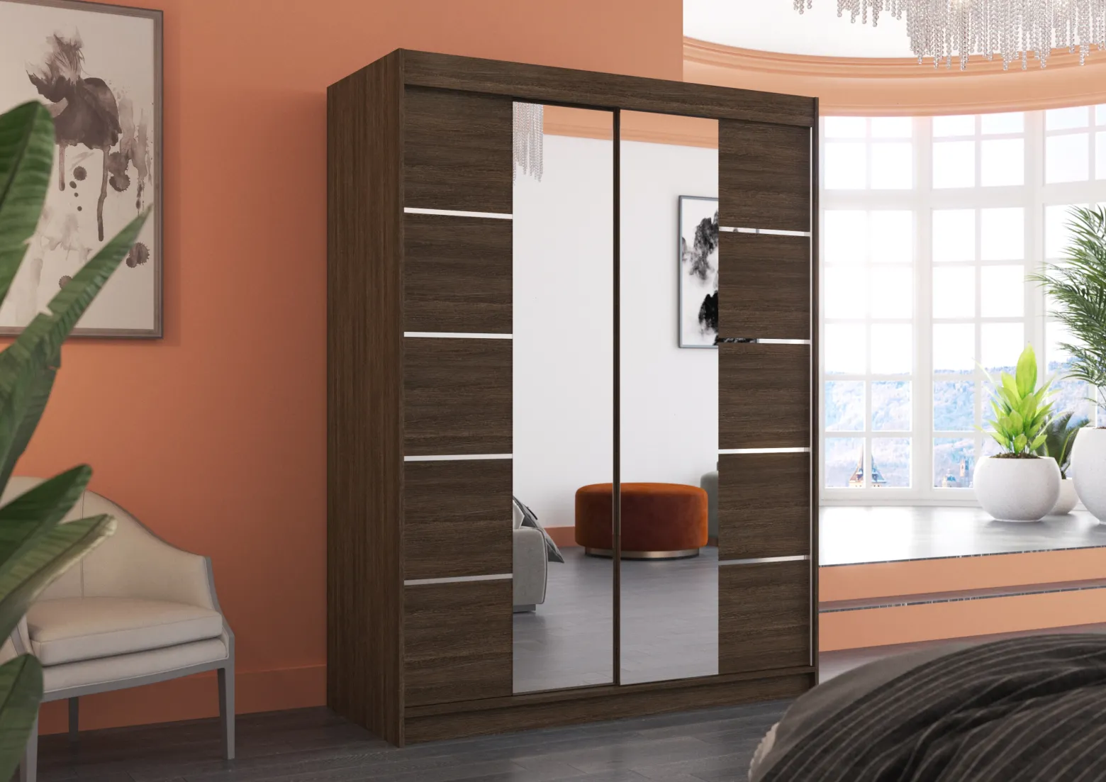 Szafa przesuwna z lustrem NORDIC 150 Choco
