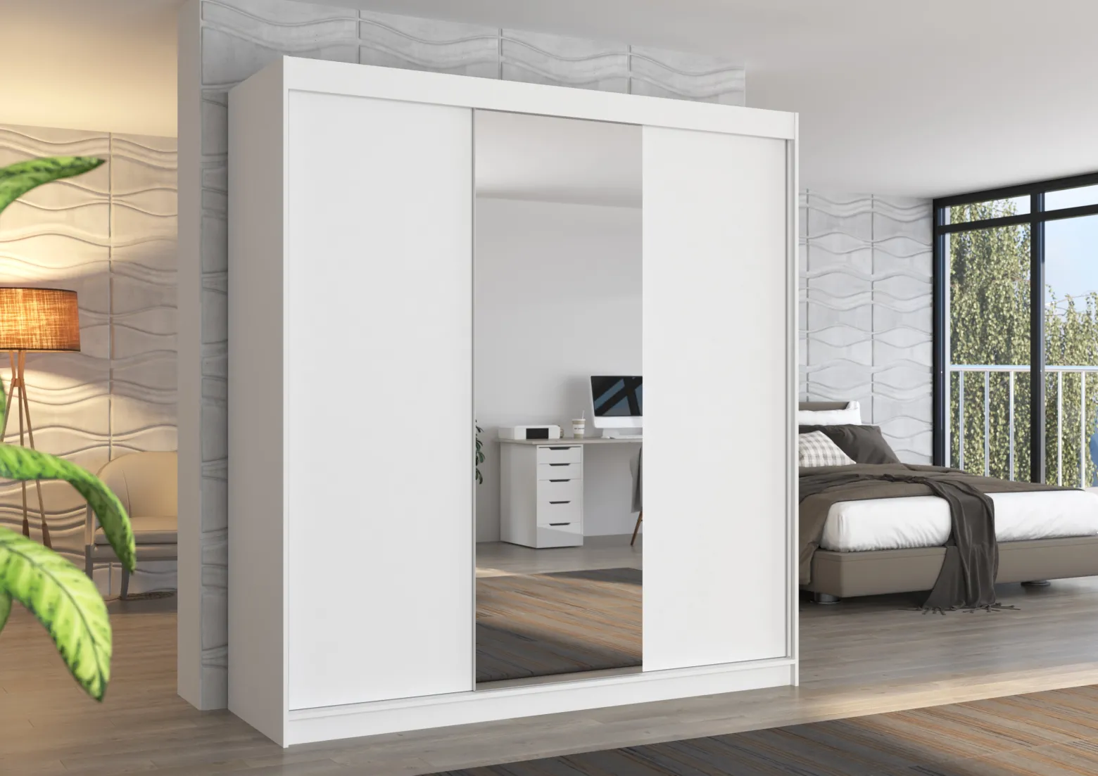 Szafa przesuwna z lustrem SANTIAGO 200 White