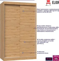Szafa przesuwna z półkami i drążkiem dąb artisan - Jonix