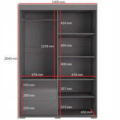 Szafa przesuwna z szufladami Torino 2D 140 Szara (lacobel)