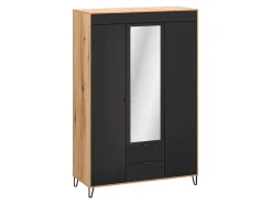 Szafa trzydrzwiowa Bellano 145 cm z lustrem i 2 szufladami dąb evok/czarny