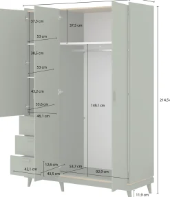 Szafa trzydrzwiowa 143 cm do sypialni SCANDI