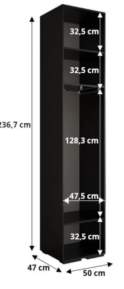 Szafa ubraniowa INOVA 1 L 0,5SZ biały+złoty