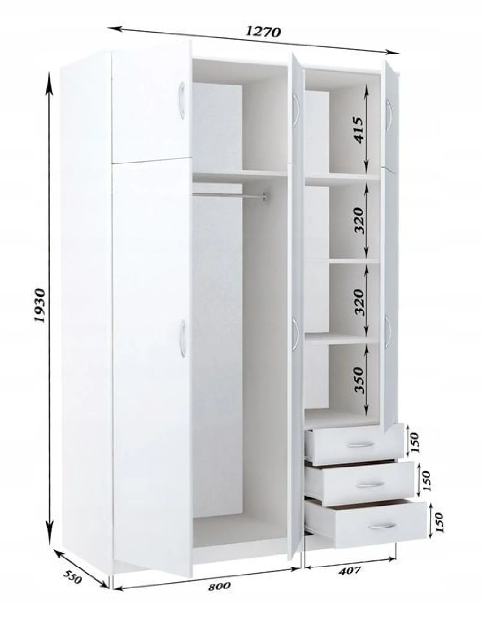 Szafa ubraniowa Sz03 Biały 193x127x55 cm Bestseller