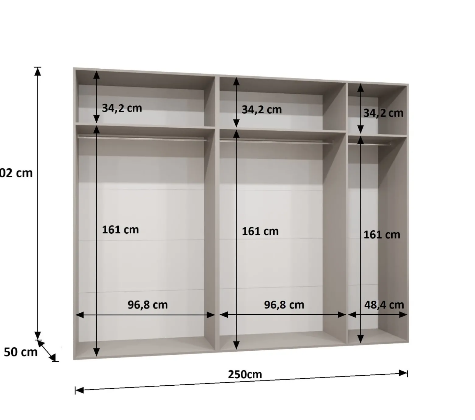 Szafa uchylna z lustrem SANDI 3 250 wys 202 cm Czarny + u Kaszmir