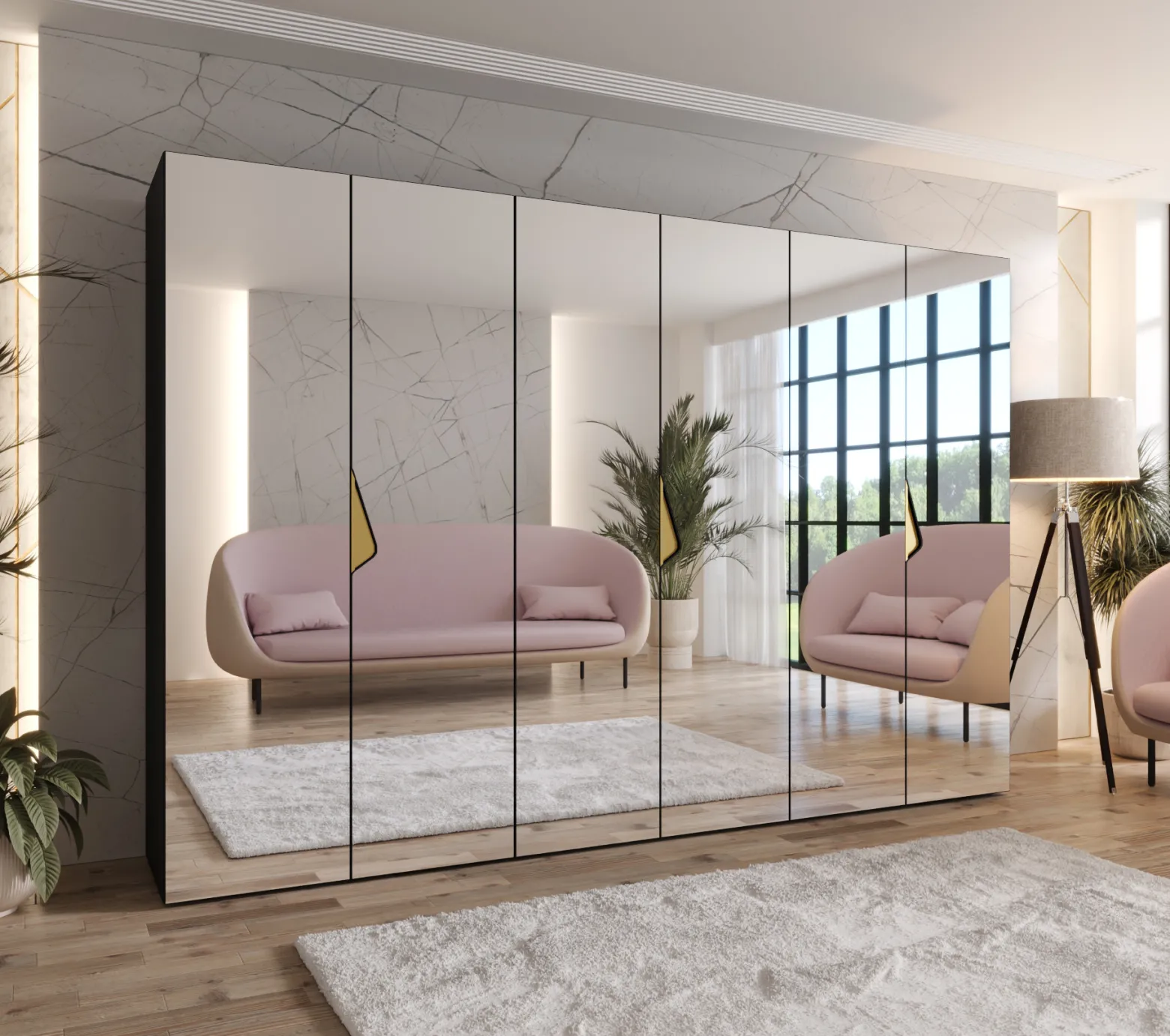 Szafa uchylna z lustrem SANDI 3 300 (3X100) wys 202 cm Czarny + u Złoty