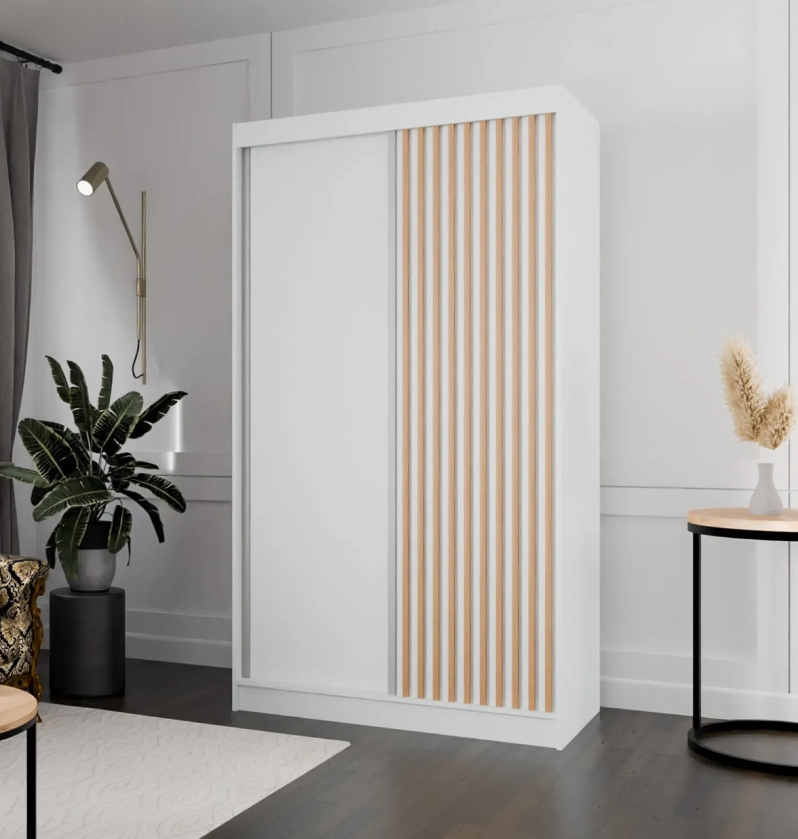 Szafa z lamelami 120 cm - biała + lam. craft złoty