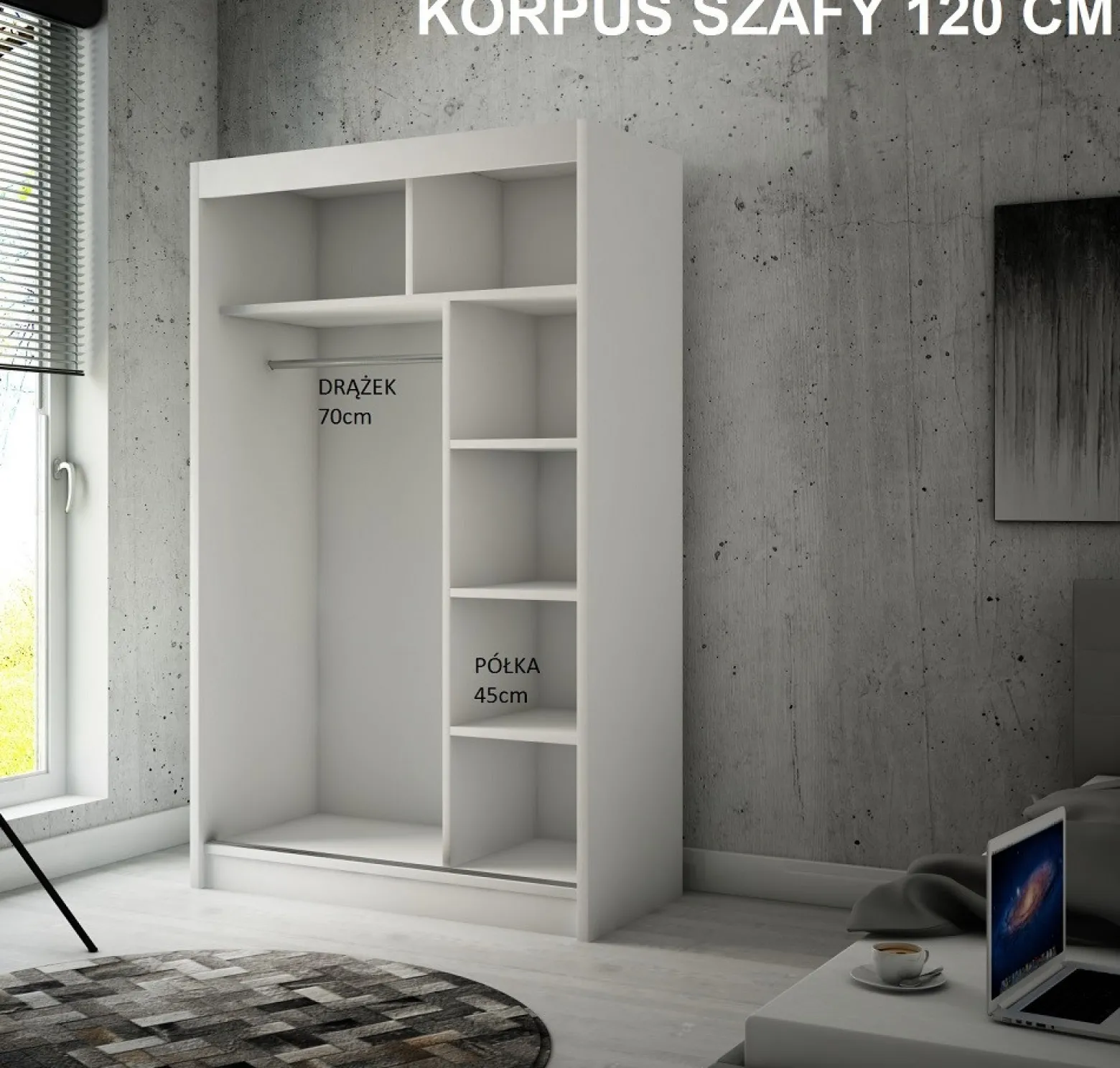 Szafa z lamelami 120 cm - biała + lam. craft złoty