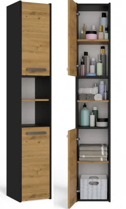 Szafka łazienkowa regał słupek S30 - Antracyt / dąb artisan