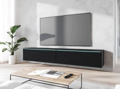 Szafka RTV DONNA 180 czarny grafit/czarny MDF wzór jodełka