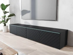 Szafka RTV DONNA 180 czarny grafit/czarny MDF wzór jodełka